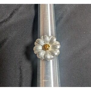 FLORAL Flower Statement Ring Womens Size 9.5 Silver Tone Daisy Design